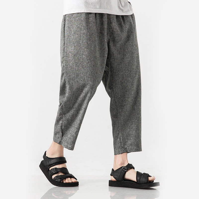 Pantalon d'été uni en coton et lin pour homme avec poches, longueur 7-8, Buddha Stones - image 19