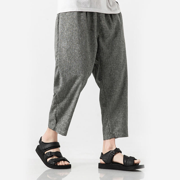 Pantalon d'été uni en coton et lin pour homme avec poches, longueur 7-8, Buddha Stones - image 19