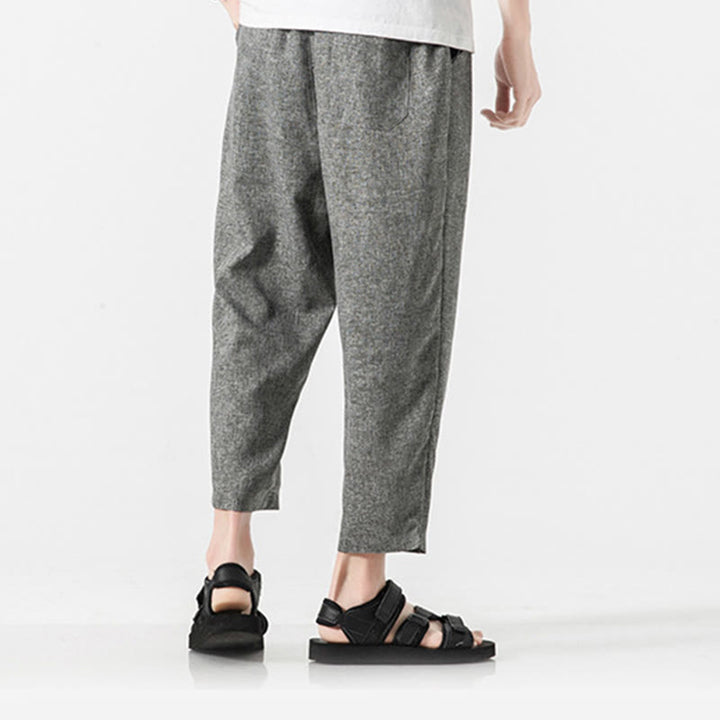 Pantalon d'été uni en coton et lin pour homme avec poches, longueur 7-8, Buddha Stones - image 22