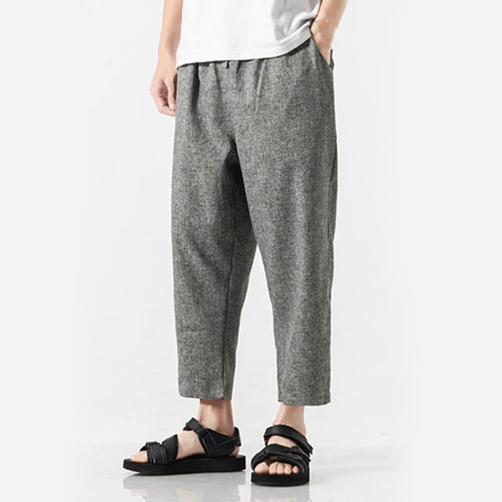 Pantalon d'été uni en coton et lin pour homme avec poches, longueur 7-8, Buddha Stones - image 21