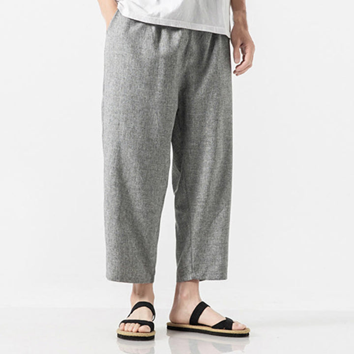 Pantalon d'été uni en coton et lin pour homme avec poches, longueur 7-8, Buddha Stones - image 29