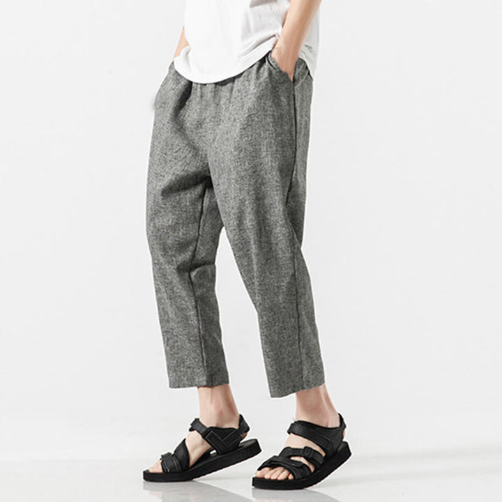 Pantalon d'été uni en coton et lin pour homme avec poches, longueur 7-8, Buddha Stones - image 24