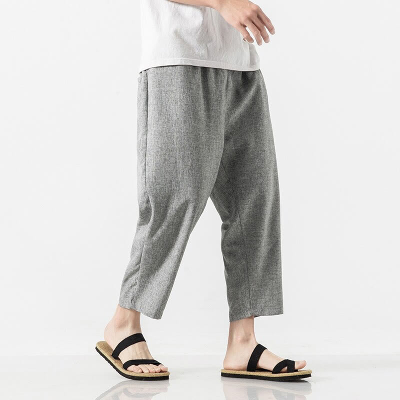 Pantalon d'été uni en coton et lin pour homme avec poches, longueur 7-8, Buddha Stones - image 26