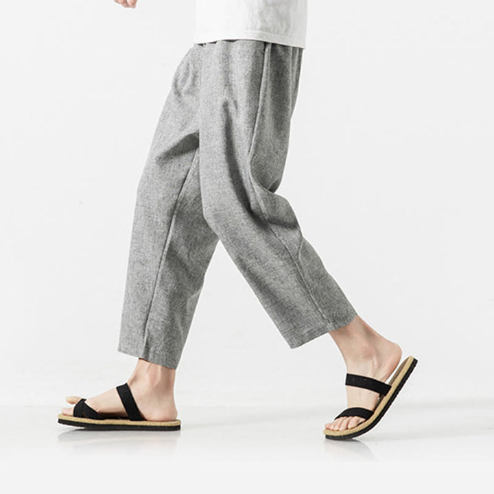 Pantalon d'été uni en coton et lin pour homme avec poches, longueur 7-8, Buddha Stones - image 27