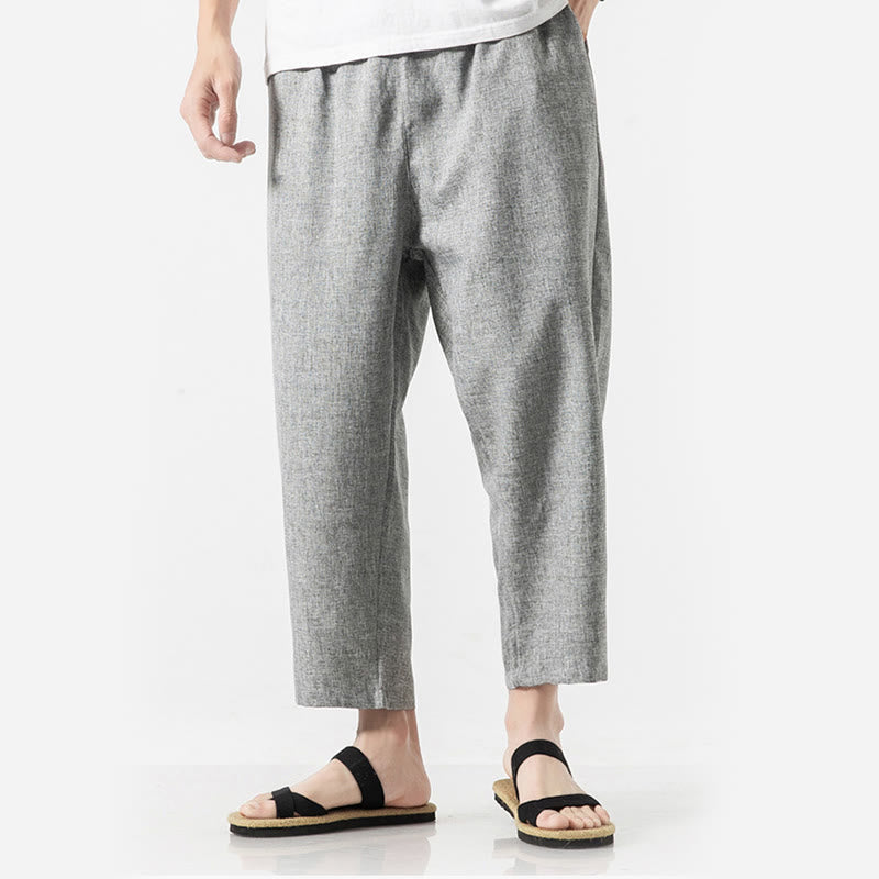 Pantalon d'été uni en coton et lin pour homme avec poches, longueur 7-8, Buddha Stones - image 30