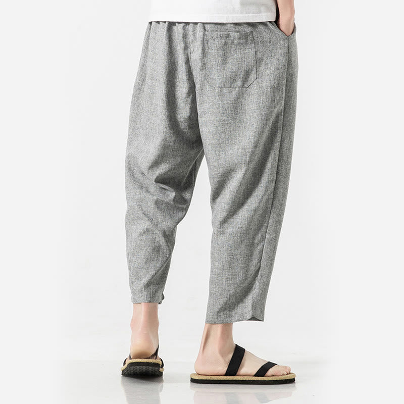 Pantalon d'été uni en coton et lin pour homme avec poches, longueur 7-8, Buddha Stones - image 28