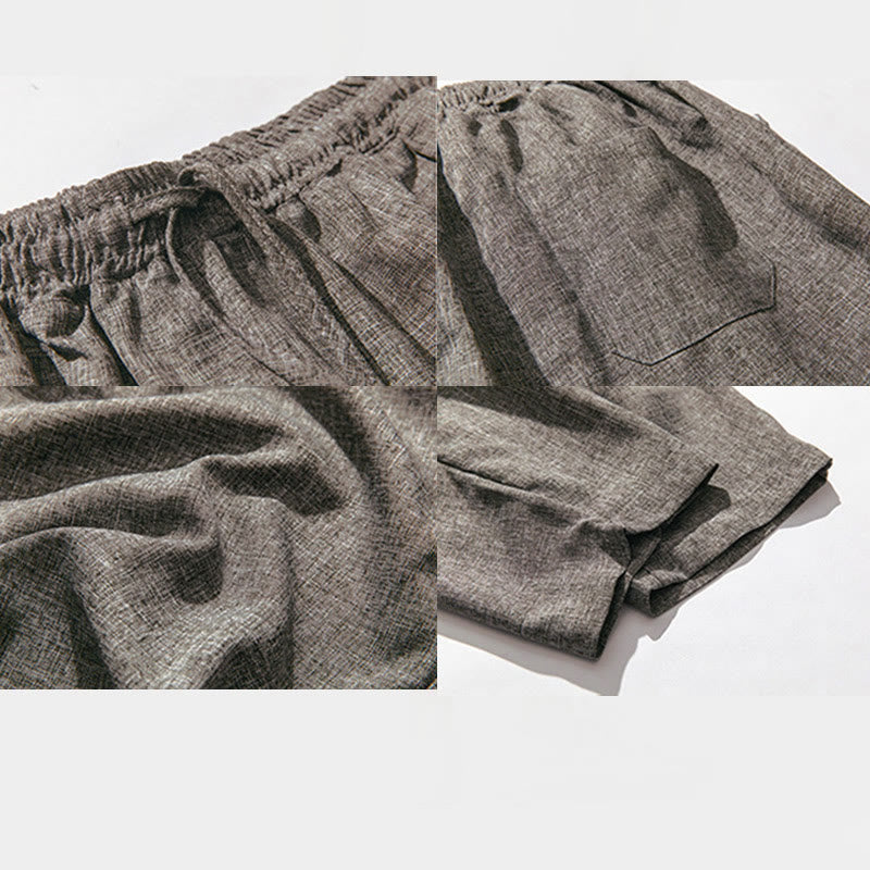 Pantalon d'été uni en coton et lin pour homme avec poches, longueur 7-8, Buddha Stones - image 9