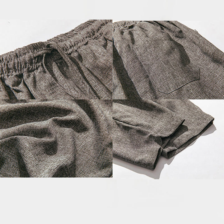 Pantalon d'été uni en coton et lin pour homme avec poches, longueur 7-8, Buddha Stones - image 9