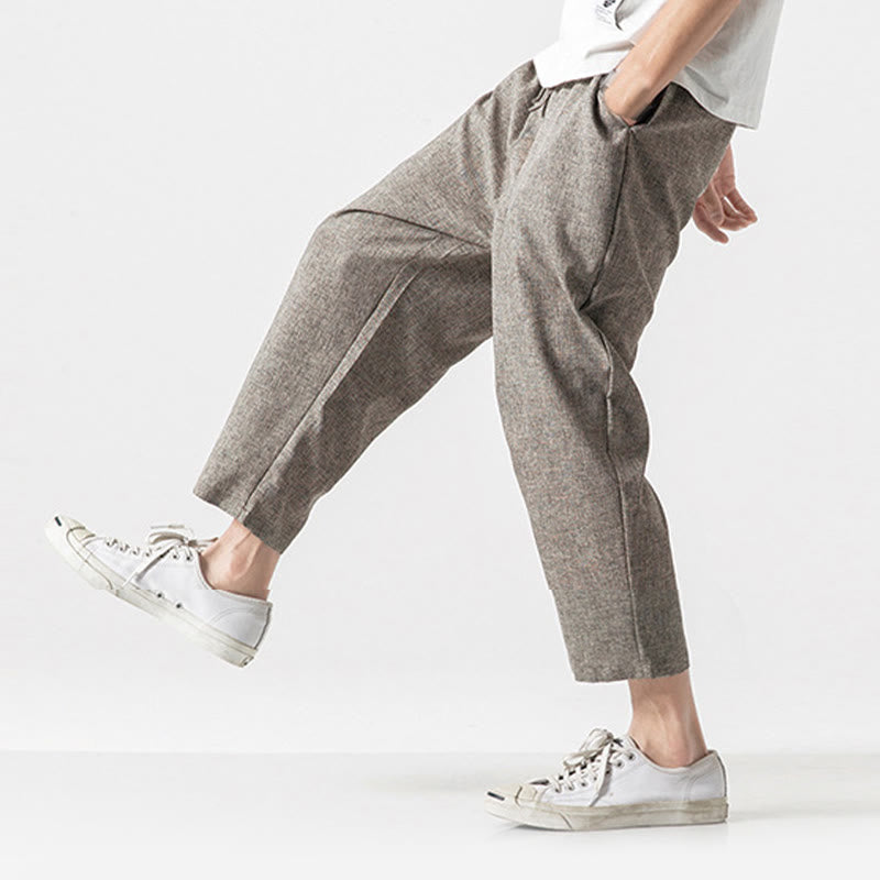 Pantalon d'été uni en coton et lin pour homme avec poches, longueur 7-8, Buddha Stones - image 8