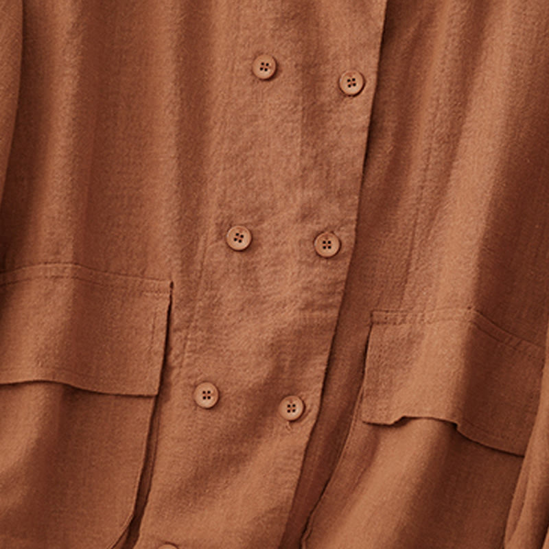 Veste croisée en coton et lin à manches longues pour femme avec poches et motif Buddha Stones - image 8