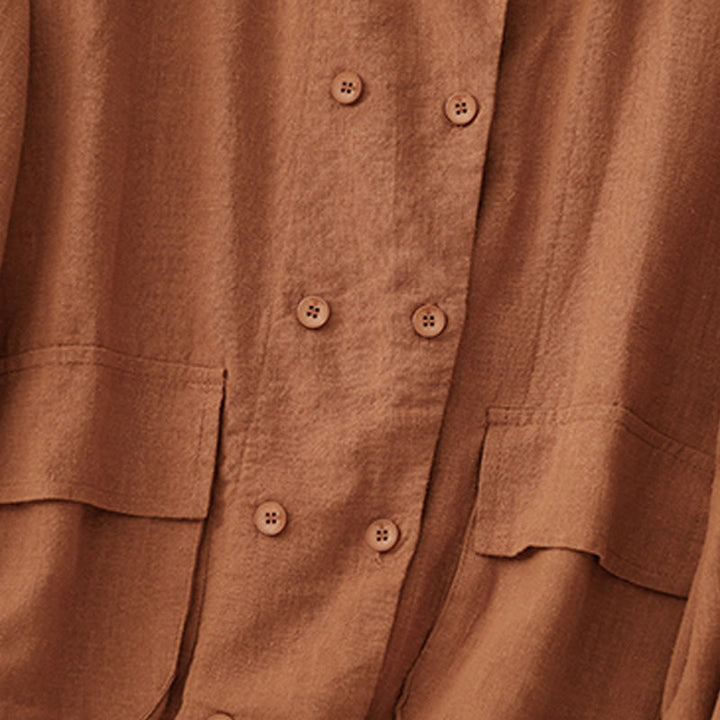 Veste croisée en coton et lin à manches longues pour femme avec poches et motif Buddha Stones - image 8