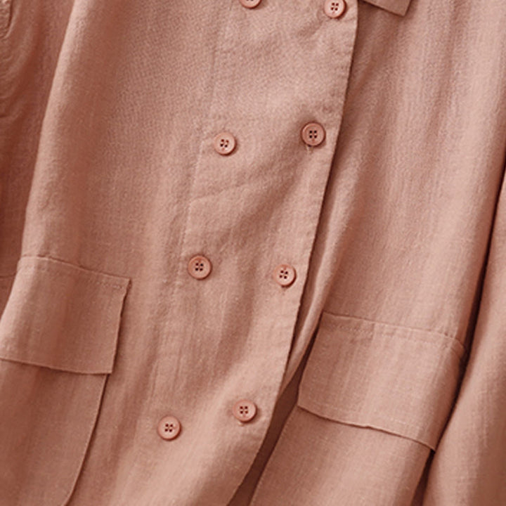 Veste croisée en coton et lin à manches longues pour femme avec poches et motif Buddha Stones - image 18