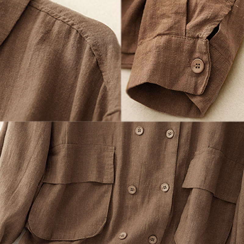 Veste croisée en coton et lin à manches longues pour femme avec poches et motif Buddha Stones - image 5