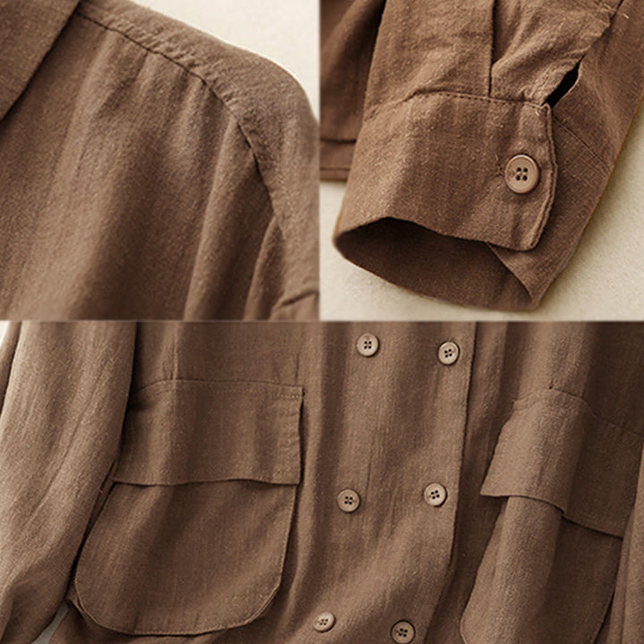 Veste croisée en coton et lin à manches longues pour femme avec poches et motif Buddha Stones - image 5