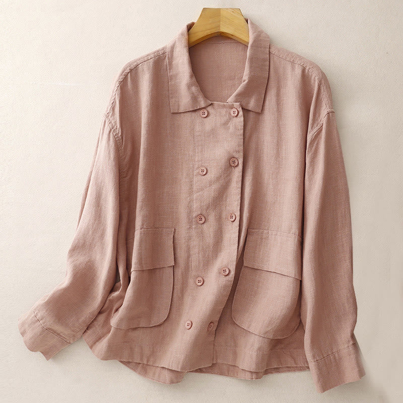 Veste croisée en coton et lin à manches longues pour femme avec poches et motif Buddha Stones - Saumon foncé - US14，UK/AU18，EU46 (2XL) - image 17