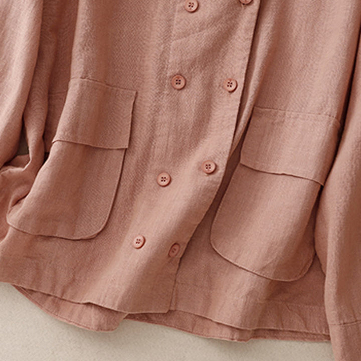 Veste croisée en coton et lin à manches longues pour femme avec poches et motif Buddha Stones - image 19