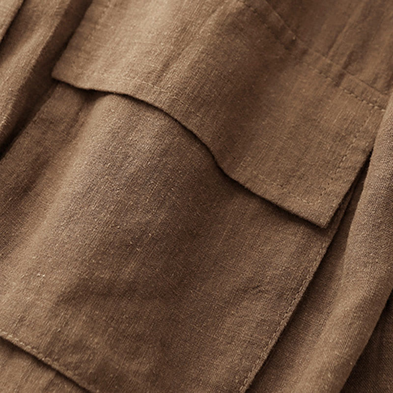 Veste croisée en coton et lin à manches longues pour femme avec poches et motif Buddha Stones - image 3