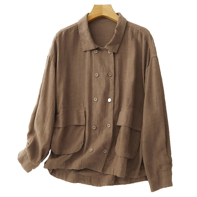 Veste croisée en coton et lin à manches longues pour femme avec poches et motif Buddha Stones - image 6