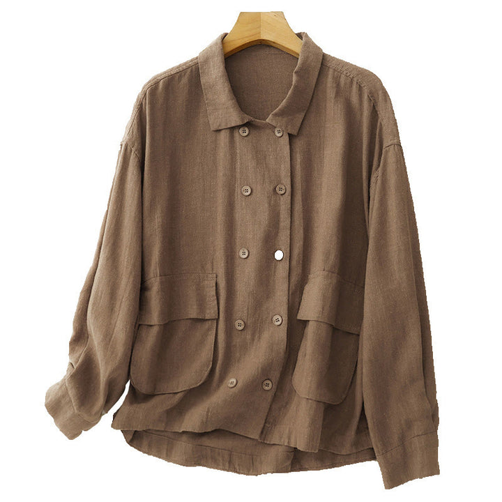 Veste croisée en coton et lin à manches longues pour femme avec poches et motif Buddha Stones - image 6