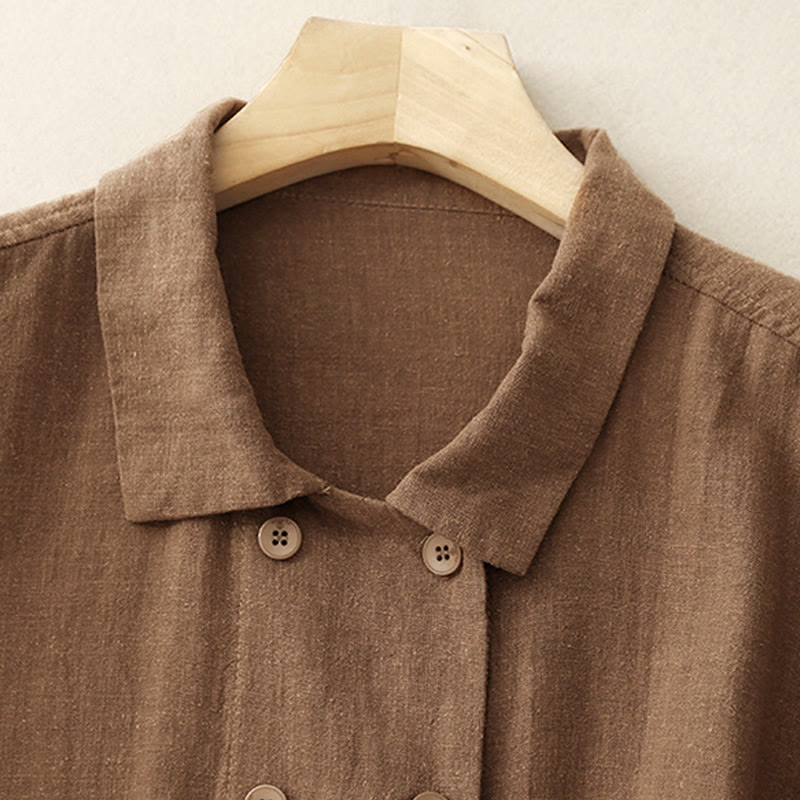 Veste croisée en coton et lin à manches longues pour femme avec poches et motif Buddha Stones - image 2