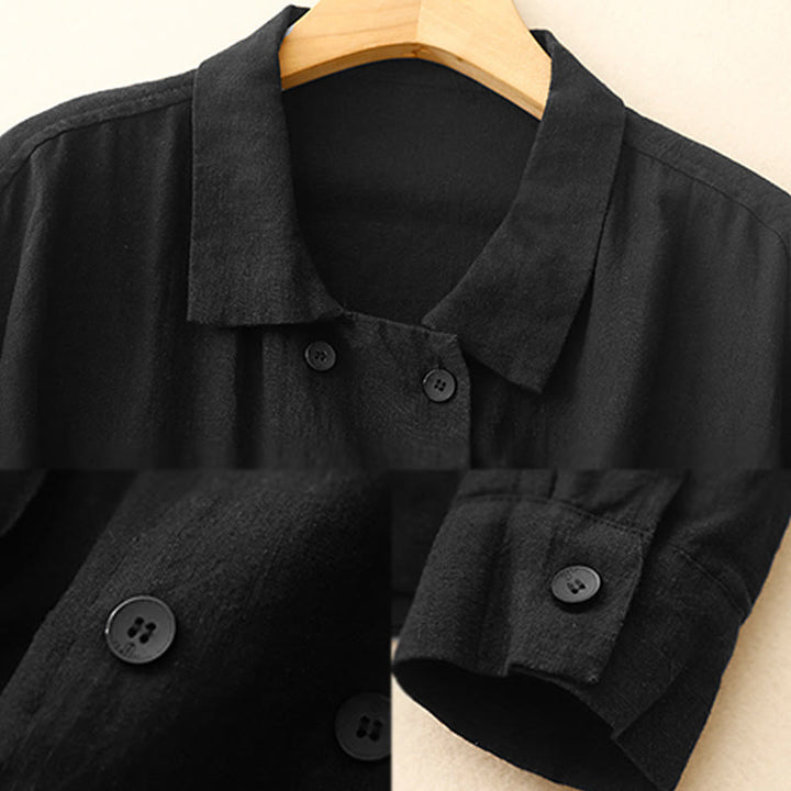 Veste croisée en coton et lin à manches longues pour femme avec poches et motif Buddha Stones - image 15