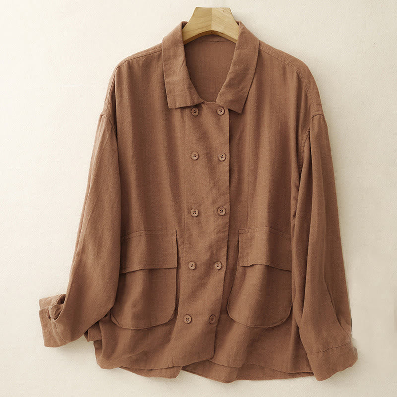 Veste croisée en coton et lin à manches longues pour femme avec poches et motif Buddha Stones - Chocolat - US14，UK/AU18，EU46 (2XL) - image 7