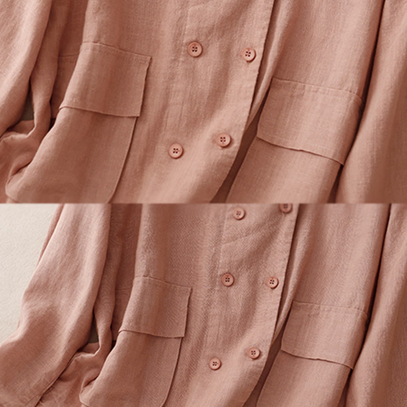 Veste croisée en coton et lin à manches longues pour femme avec poches et motif Buddha Stones - image 21