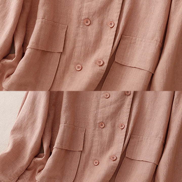 Veste croisée en coton et lin à manches longues pour femme avec poches et motif Buddha Stones - image 21