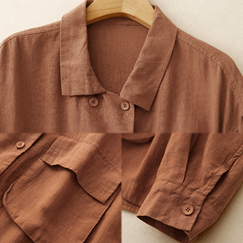 Veste croisée en coton et lin à manches longues pour femme avec poches et motif Buddha Stones - image 10