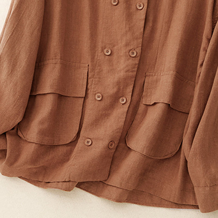Veste croisée en coton et lin à manches longues pour femme avec poches et motif Buddha Stones - image 9
