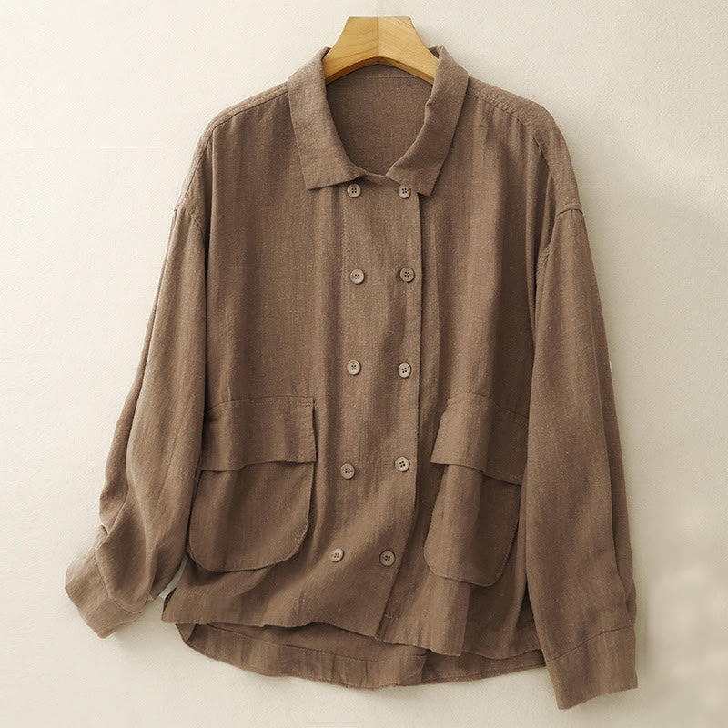 Veste croisée en coton et lin à manches longues pour femme avec poches et motif Buddha Stones - Pérou - US14，UK/AU18，EU46 (2XL) - image 1