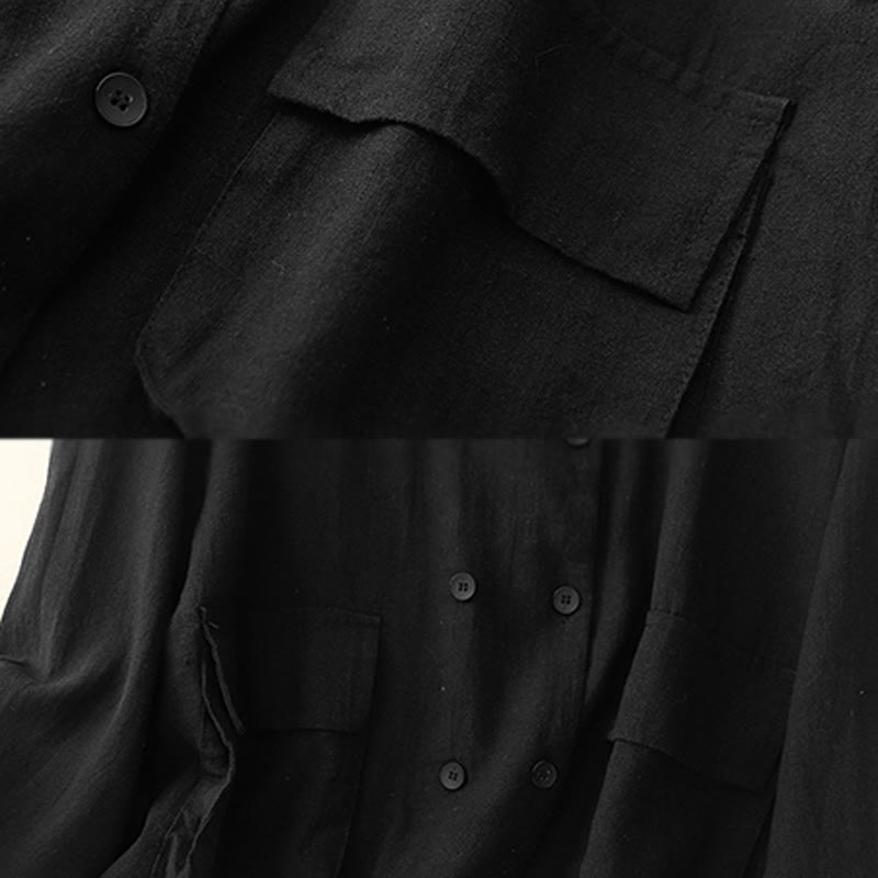 Veste croisée en coton et lin à manches longues pour femme avec poches et motif Buddha Stones - image 16