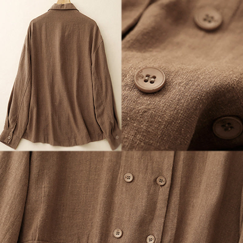 Veste croisée en coton et lin à manches longues pour femme avec poches et motif Buddha Stones - image 4