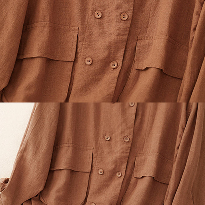 Veste croisée en coton et lin à manches longues pour femme avec poches et motif Buddha Stones - image 11