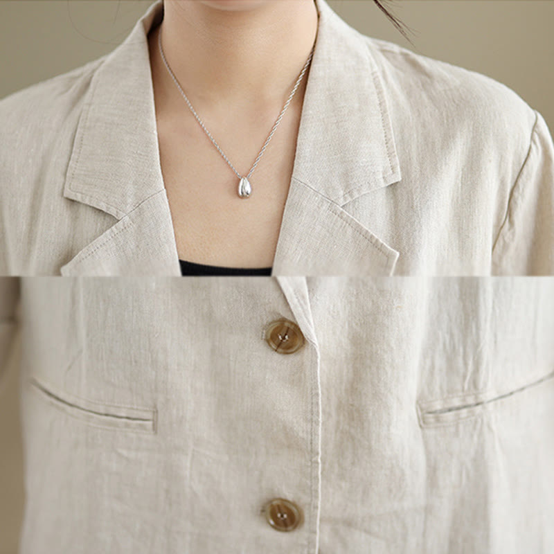 Veste femme en coton et lin à manches longues et poches, couleur unie, motif Buddha Stones - image 4