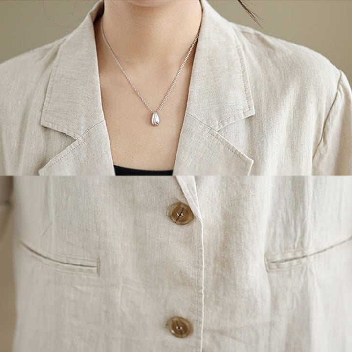 Veste femme en coton et lin à manches longues et poches, couleur unie, motif Buddha Stones - image 4