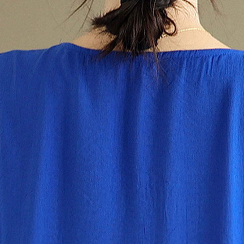 Robe mi-longue en coton à manches longues et col en V, motif Buddha Stones Fall, couleur pure - image 18