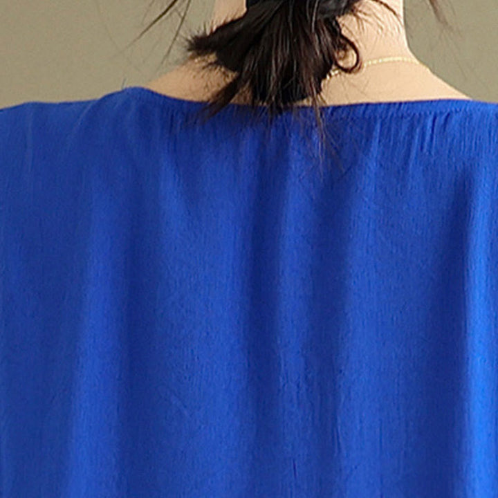 Robe mi-longue en coton à manches longues et col en V, motif Buddha Stones Fall, couleur pure - image 18
