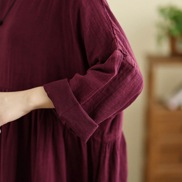Robe midi en coton et lin à manches longues et poches, Buddha Stones Commute, couleur pure - image 10