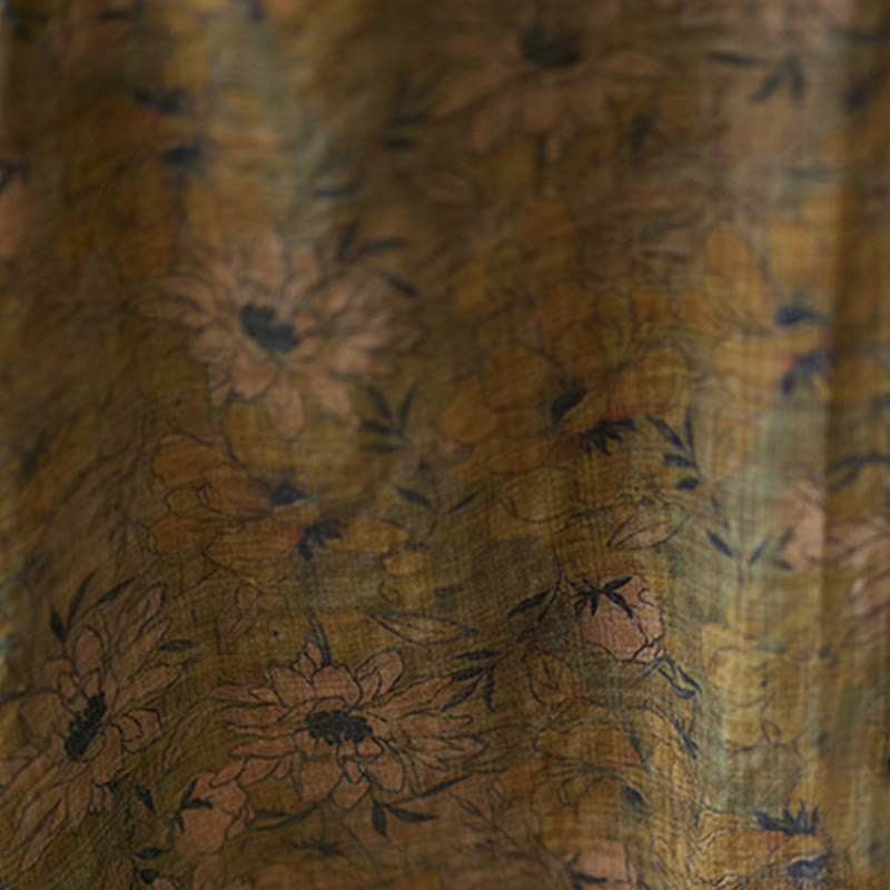 Robe longue en coton et lin à manches longues et poches, imprimé fleurs et Buddha Stones - image 9