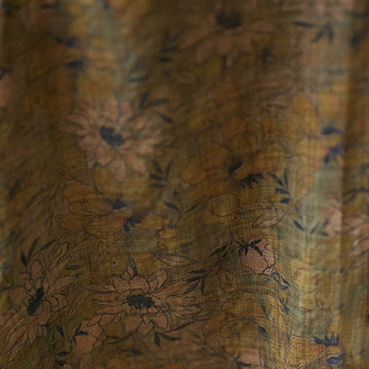 Robe longue en coton et lin à manches longues et poches, imprimé fleurs et Buddha Stones - image 9