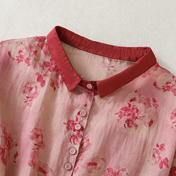 Robe mi-longue en coton à manches courtes et taille haute avec cordon de serrage et boutons imprimés de Buddha Stones et poches - image 2