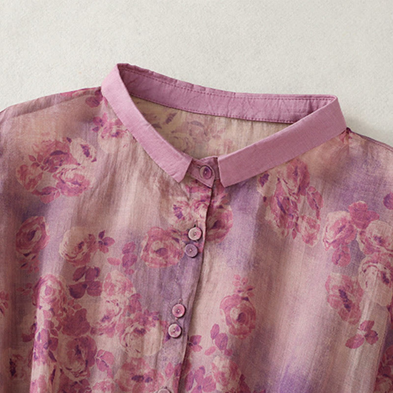 Robe mi-longue en coton à manches courtes et taille haute avec cordon de serrage et boutons imprimés de Buddha Stones et poches - image 22