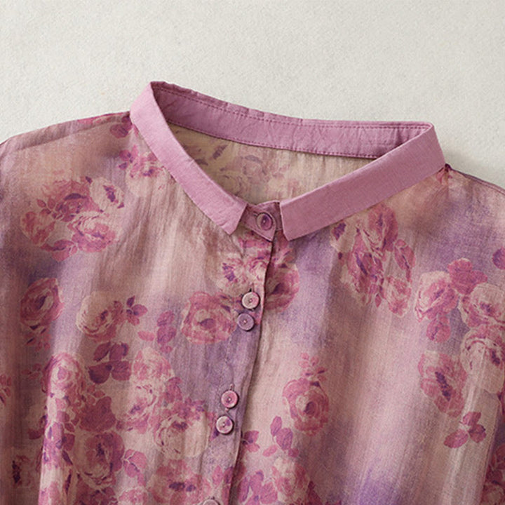 Robe mi-longue en coton à manches courtes et taille haute avec cordon de serrage et boutons imprimés de Buddha Stones et poches - image 22