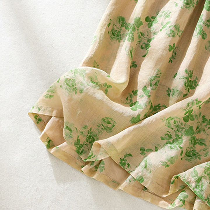 Robe mi-longue en coton à manches courtes et taille haute avec cordon de serrage et boutons imprimés de Buddha Stones et poches - image 19