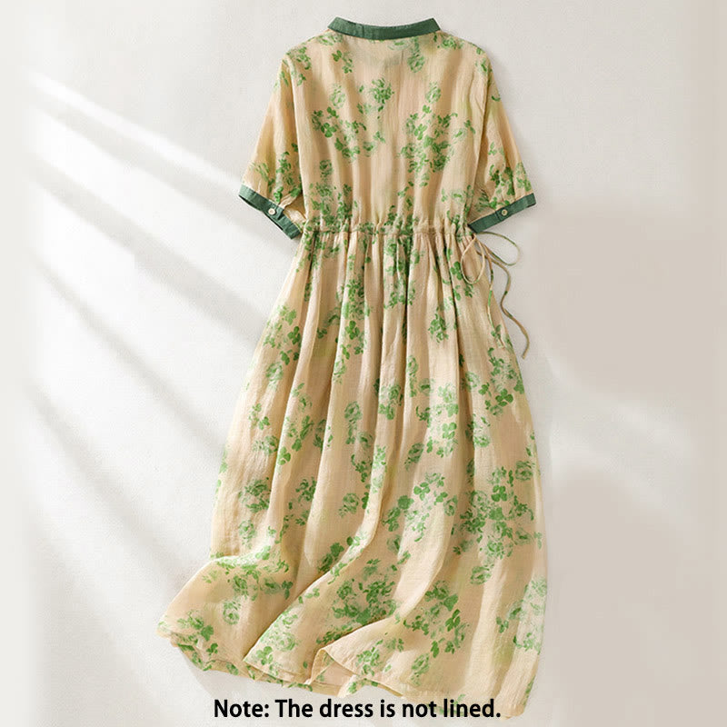 Robe midi à manches courtes, taille haute, imprimé de Buddha Stones, boutons et cordon de serrage, avec poches - image 8