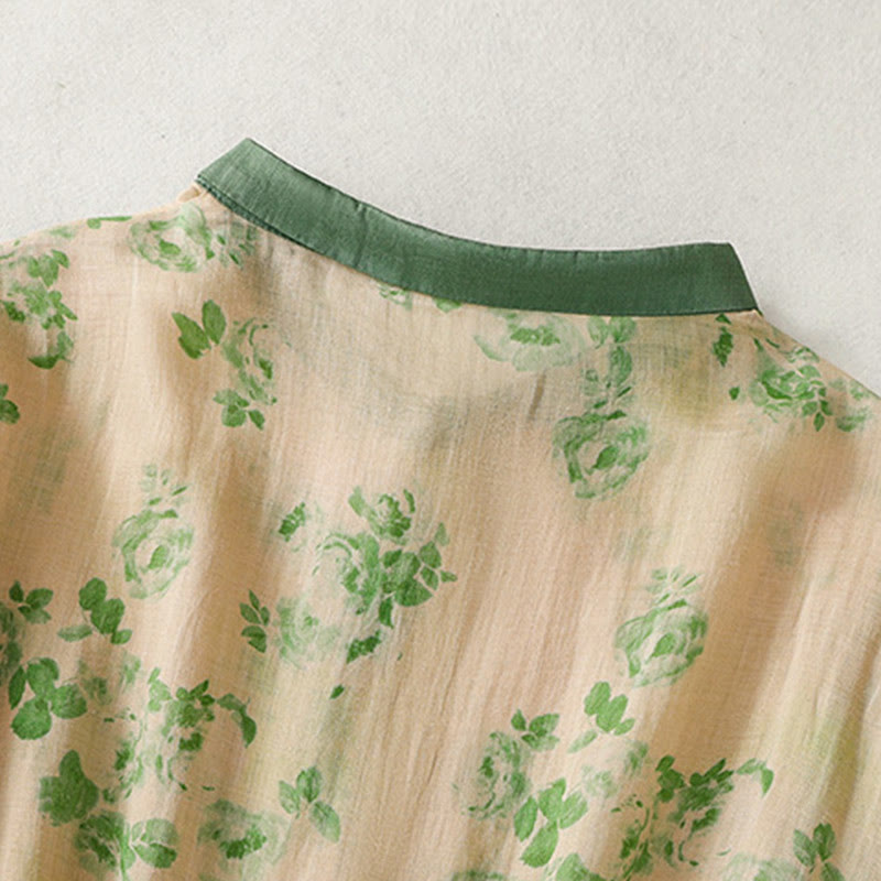 Robe mi-longue en coton à manches courtes et taille haute avec cordon de serrage et boutons imprimés de Buddha Stones et poches - image 11