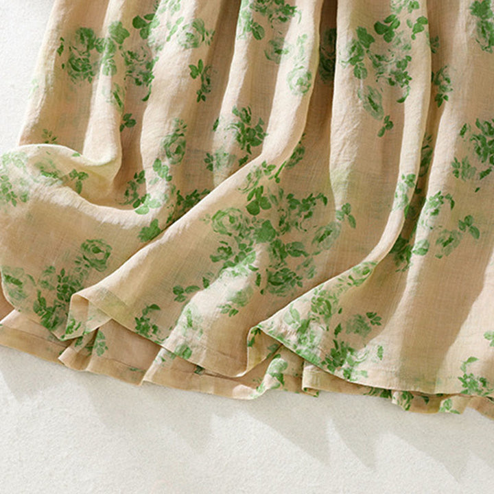 Robe mi-longue en coton à manches courtes et taille haute avec cordon de serrage et boutons imprimés de Buddha Stones et poches - image 18