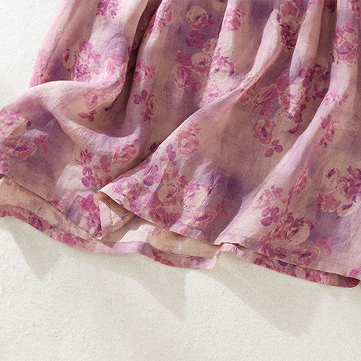 Robe mi-longue en coton à manches courtes et taille haute avec cordon de serrage et boutons imprimés de Buddha Stones et poches - image 27