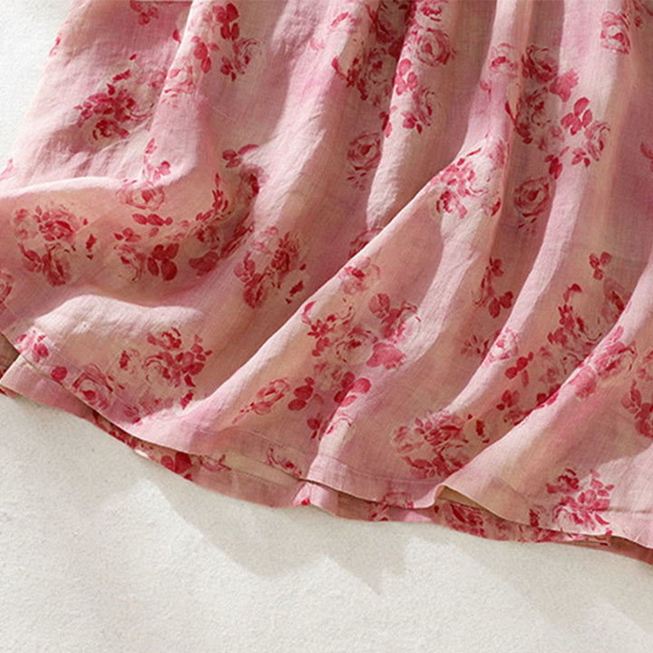 Robe mi-longue en coton à manches courtes et taille haute avec cordon de serrage et boutons imprimés de Buddha Stones et poches - image 6